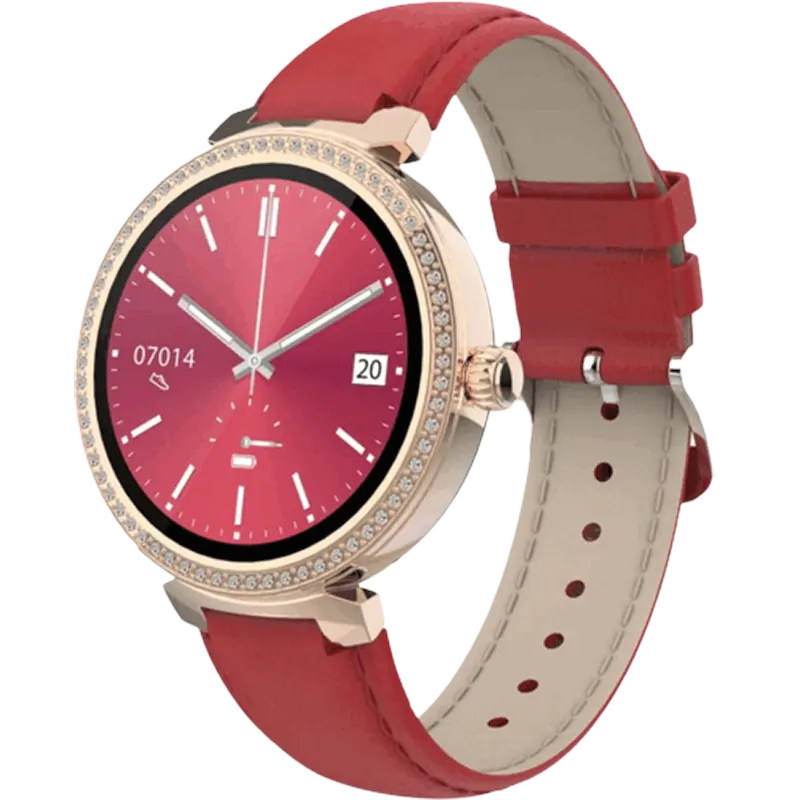 Porodo Belle Lady Smart Watch Rose Gold dial + Red Strap Mascom International.webp